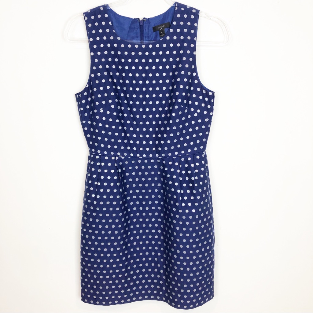 J. Crew Navy & Silver Polka Dot Sleeveless Dress Womens Sz 4
